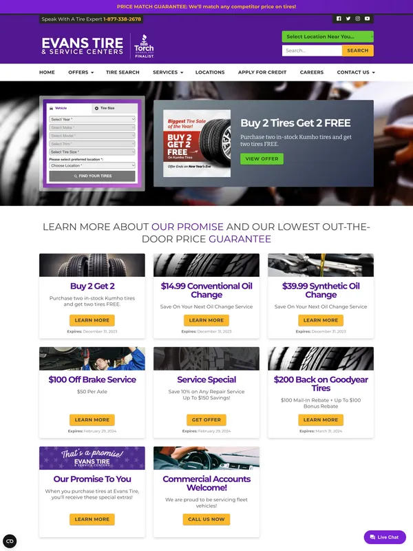 evanstire.com homepage screenshot