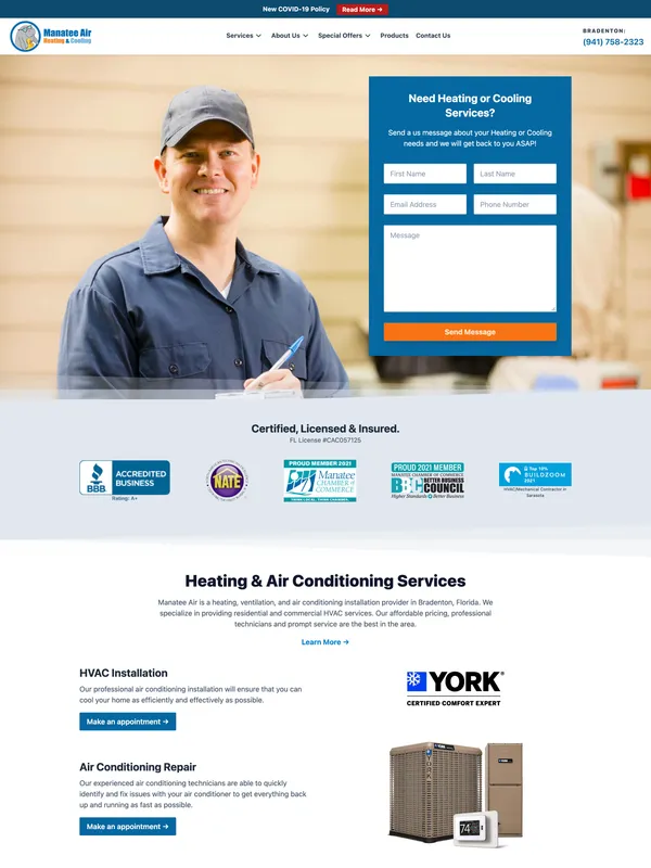 manateeair.com homepage screenshot